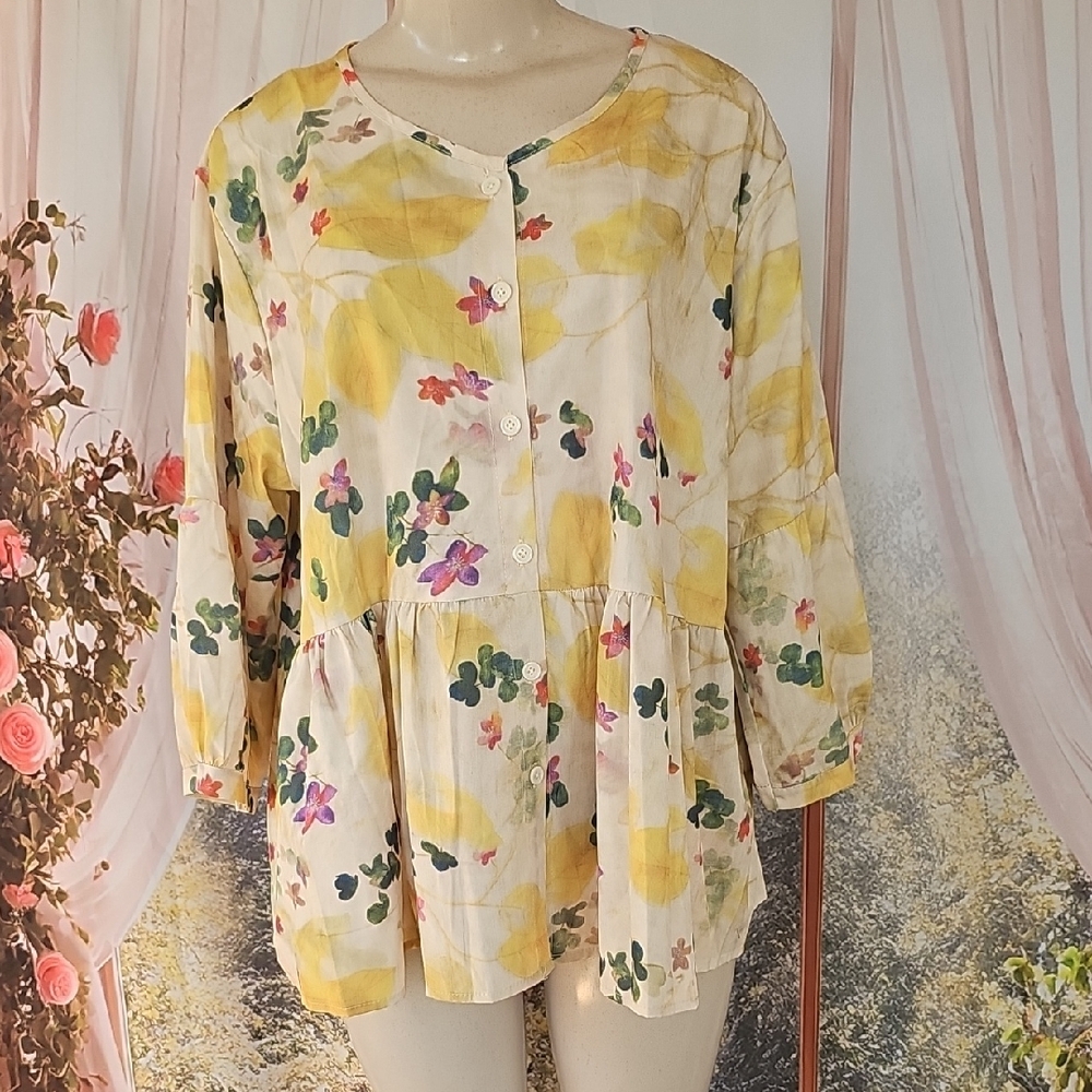 Cream and Pink Boxy Blouse with Relaxed Fit